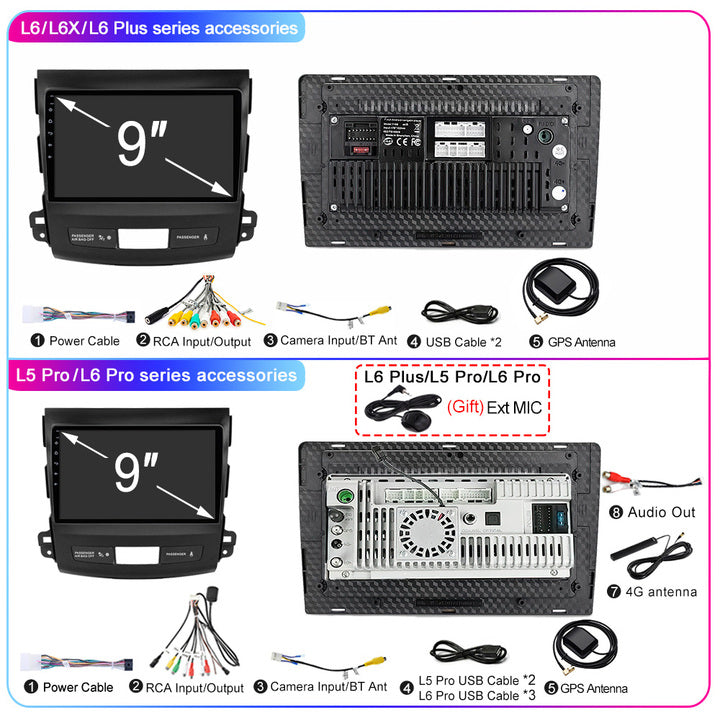 LEHX 2 Din Android 12 Car Radio Multimedia Player for Mitsubishi Outlander 2006-2012 Peugeot 4007 Citroen C-Crosser Carplay GPS
