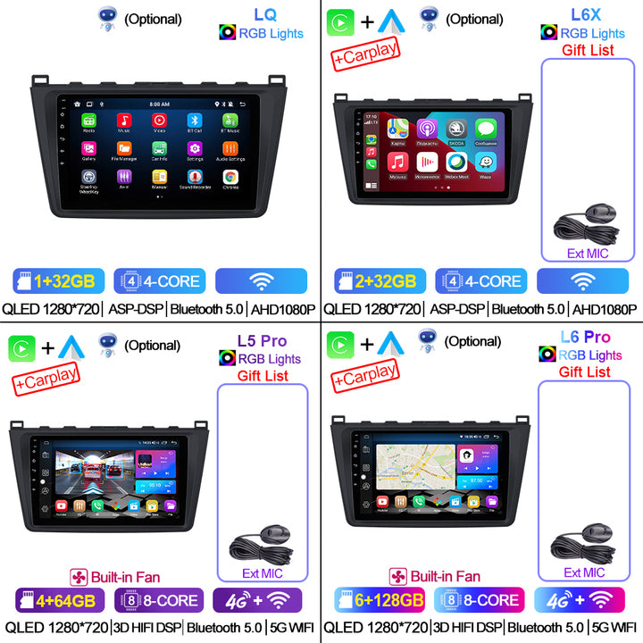 LEHX L6pro 5G AI Voice Car Multimedia para Mazda 6 GH Rui Wing 2008-2015 2Din estéreo Android Auto Radio Carplay GPS Autoradio DVD