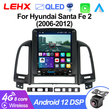 LEHX L6 8Core 4G 2 Din Android 12 Auto Car Radio Multimedia Player for Hyundai Santa Fe 2 2006-2012 GPS Carplay 2din Tesla Style