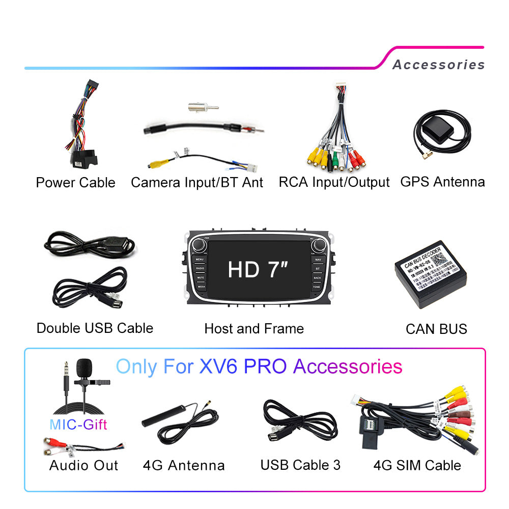 LEHX 4G HIFI Android 2 Din Radio Car Player 7''Autoradio Gps Carplay for Ford Focus S-Max Mondeo Galaxy C-Max Car DVD Player