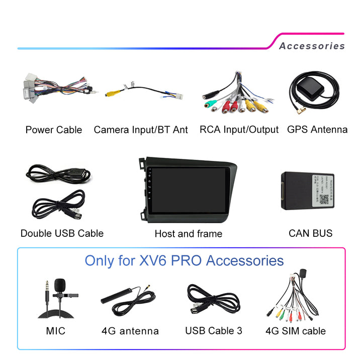 LEHX 2 Din Android 12 Auto Car Radio Multimedia Video Player for HONDA CIVIC 2012 -2015 2 Din Stereo GPS Carplay 8Core 4G+WIFI
