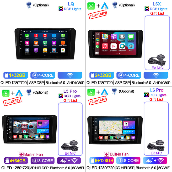 LEHX L6Pro 2 DIN Android 12 Car Radio for Mercedes Benz ML GL AW164 ML350 ML500 GL320 X164 ML280 GL350 GL450 Carplay Auto Audio