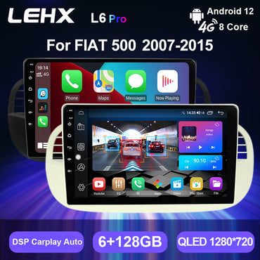 LEHX 8Core 4G+5G Wifi 2 Din Android Auto Stereo Car Radio Multimedia for FIAT 500 Carplay GPS Autoradio Car DVD Player