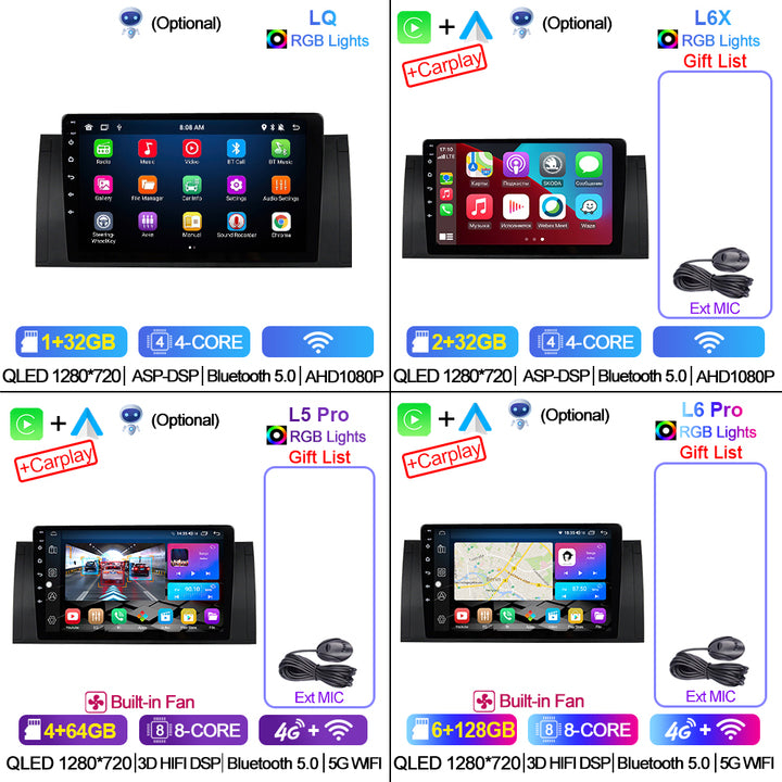 LEHX L6 Pro Car Android 12 2Din Car Radio Multimedia Video Player for BMW 5 E39 1995 - 2003 E53 X5 M5 Carplay GPS Autoradio