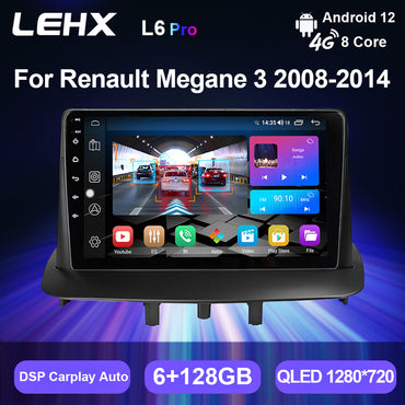 LEHX Android 12 2 Din Autoraido para Renault Megane 3 2008-2014 Carro DVD Player de Rádio Estéreo Carplay NaviCar DVD Player Do Carro