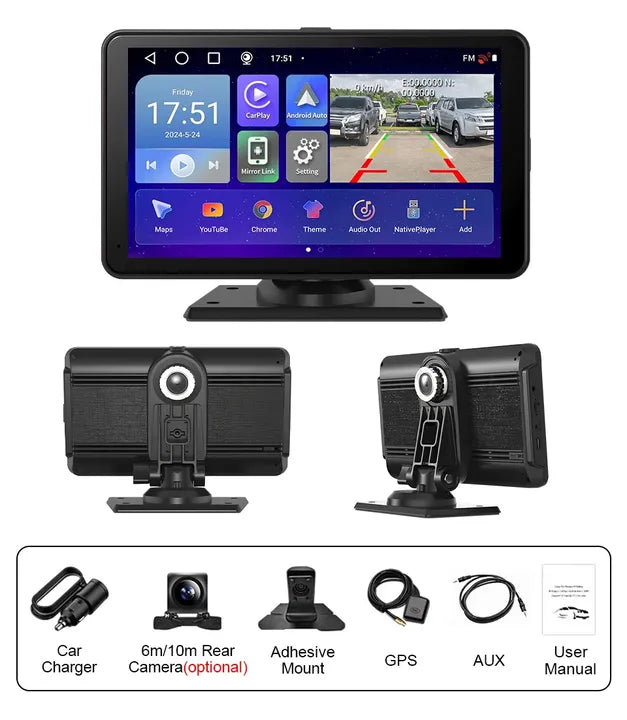 LEHX 7'' Dash Cam Car Radio Anadroid 14 Wireless Carplay Android Auto GPS DashCam Car DVR Front Inside Rear Dashbo Car Monitor