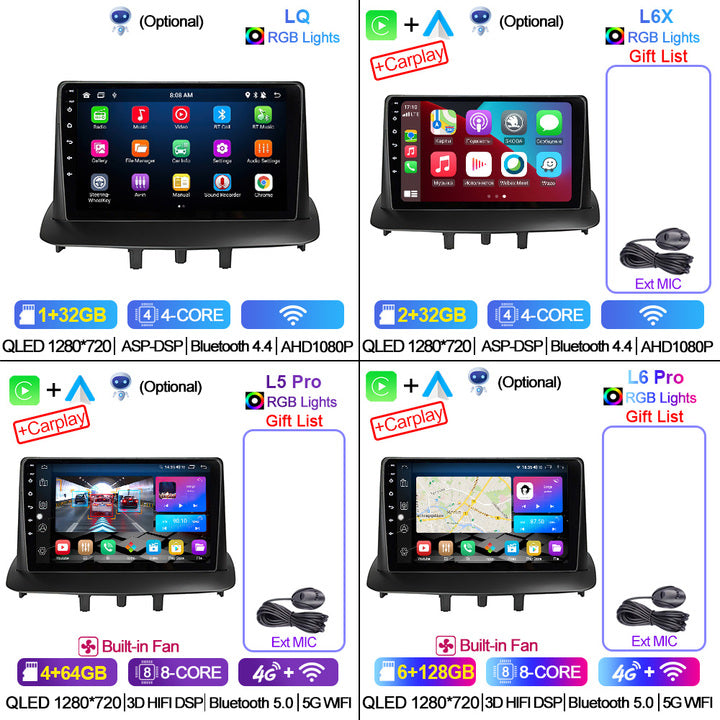 LEHX Android 12 2 Din Autoraido para Renault Megane 3 2008-2014 Carro DVD Player de Rádio Estéreo Carplay NaviCar DVD Player Do Carro