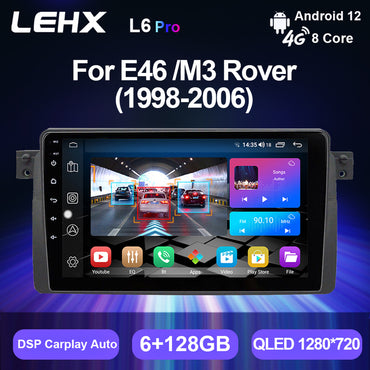 LEHX 4G+WIFI Android 12 Radio de Coche Reproductor Multimedia de Video para BMW E46 M3 318/320/325/330/335 Carplay Estéreo 2 Din Autoradio GPS