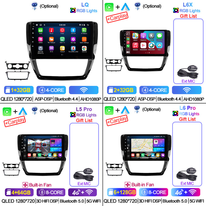 LEHX 8Core 4G+5G Wifi 2 Din Android Auto Stereo Car Radio for VW Volkswagen Jetta 6 2011-2018 Carplay GPS 2din Car DVD Player