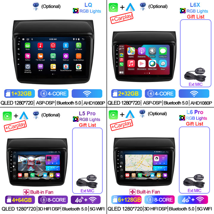 LEHX L6Pro 8Core Car Radio Android Auto for Mitsubishi Pajero Sport 2 L200 Triton 2008 - 2016 CarPlay GPS Stereo 2 Din DVD