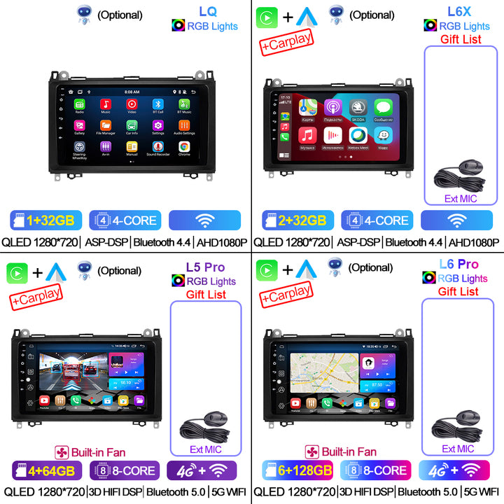 LEHX Android 2 Din Radio de coche para Mercedes Benz B200 Sprinter W906 W639 AB clase W169 W245 Viano Vito Carplay GPS REPRODUCTOR DE DVD para coche