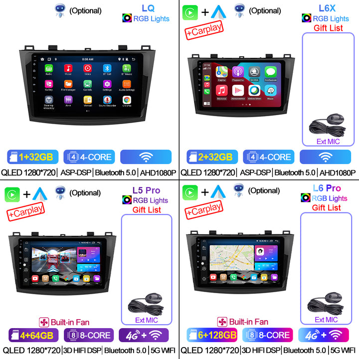 LEHX Pro Android 12 Auto Carplay Car Radio for Mazda 3 2010-2012 Multimedia Player GPS Navigation Stereo 2 Din Autoradio