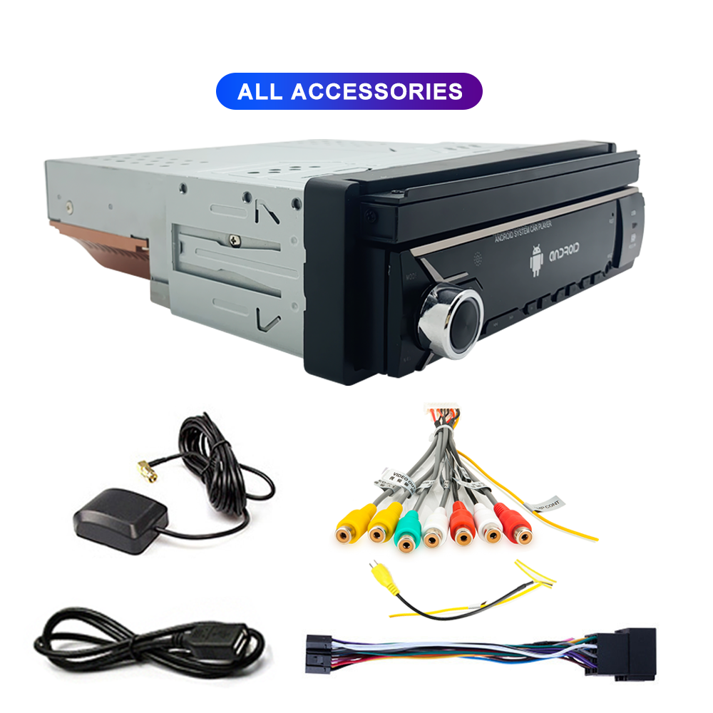 LEHX 7 Inch 1 Din Android 12 Car Radio Video Carplay Retractable Touch Screen GPS Navigation 1din Stereo Auto DVD Car DVD Player