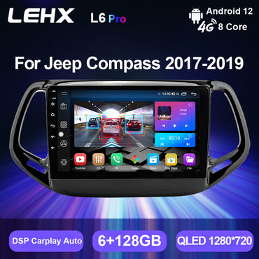 LEHX Android 12 Auto Car Radio Video Player for Jeep Compass 2 MP 2017-2019 GPS Navigation CarPlay Stereo 2Din Car DVD Player