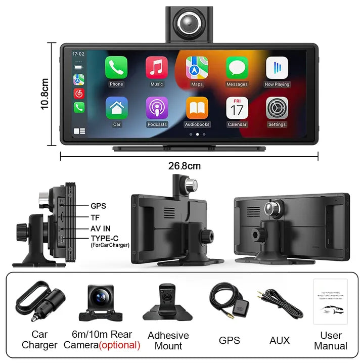 LEHX P10 Pro 10.26'' Dashboard Android 14 AI Screen Dash Cam Auto GPS Navigation Carplay Android Auto Dual Lens Video Recorder