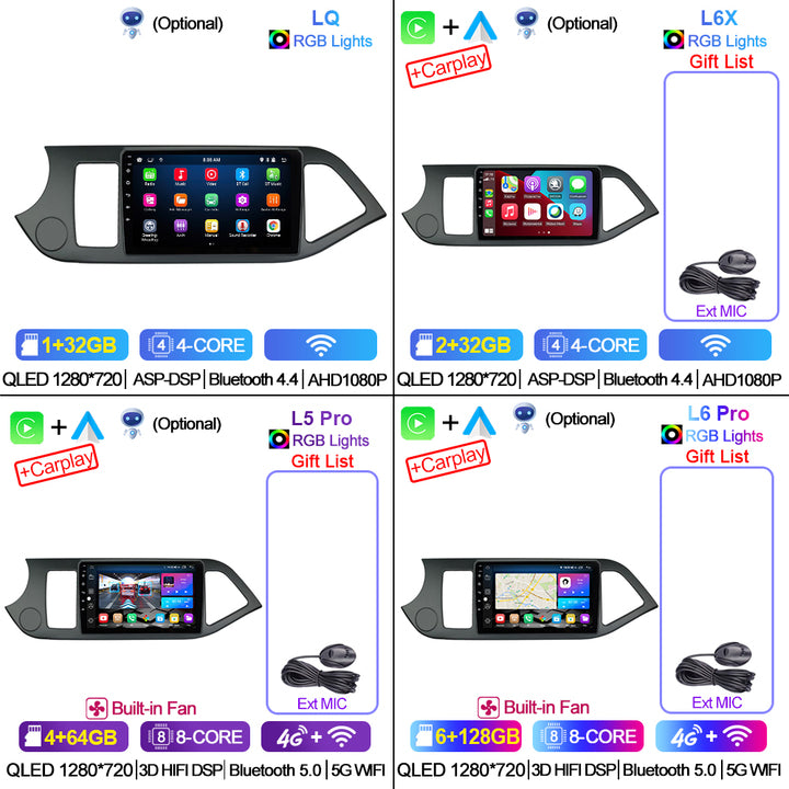 LEHX L6 Pro 8Core 4G+5G Wifi 2 Din Android Auto Stereo Car Radio for Kia Picanto 2011- 2014 Carplay GPS Radio Car DVD Player