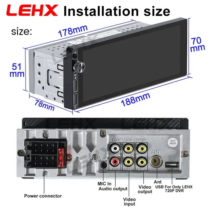 LEHX REPRODUCTOR DE DVD para coche 1din 6,9 IPS pantalla táctil Carplay Android Auto Mirror Link coche Radio Multimedia coche estéreo MP3 MP5 Player