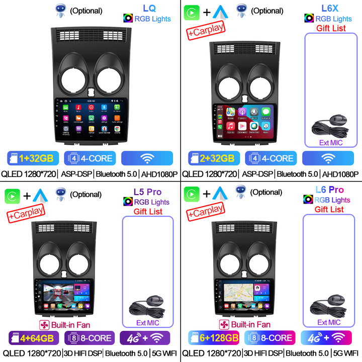 LEHX Pro AI Voice 4G+WIFI Car Radio Player for Nissan Qashqai 1 J10 2006-2013 2 Din Android 12 Auto Carplay GPS Car DVD Player