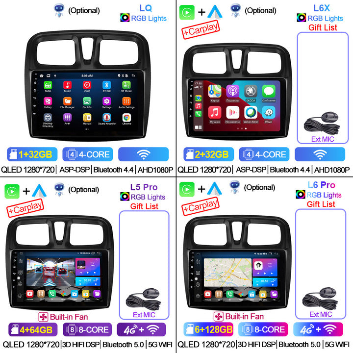 LEHX Car Radio Video Player for Renault Logan 2 Sandero 2 2014 -2019 Symbol Android 12 2 Din Auto Carplay Gps Car DVD Player