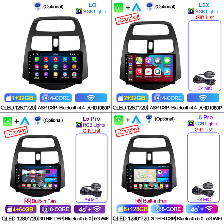 LEHX 8Core 4G+5G Wifi 2 Din Android Auto Stereo Car Radio for Chevrolet Spark Beat 2010-2014 Carplay GPS Autor Car DVD Player