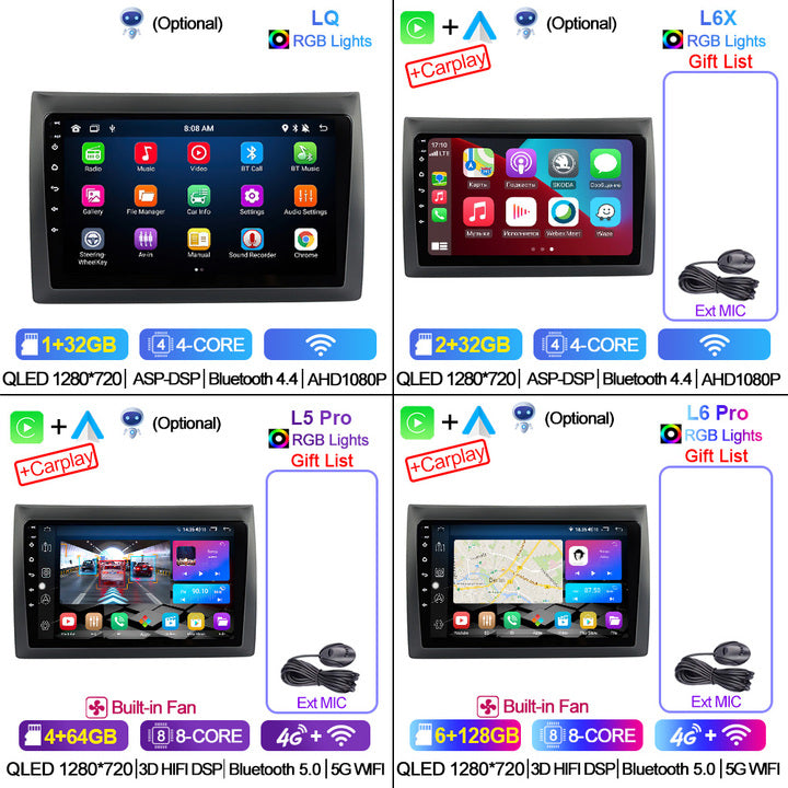 LEHX 8Core 4G+5G Wifi 2 Din Android Auto Stereo Car Radio Multimedia for Fiat Stilo 2010 Carplay GPS Autoradio Car DVD Player