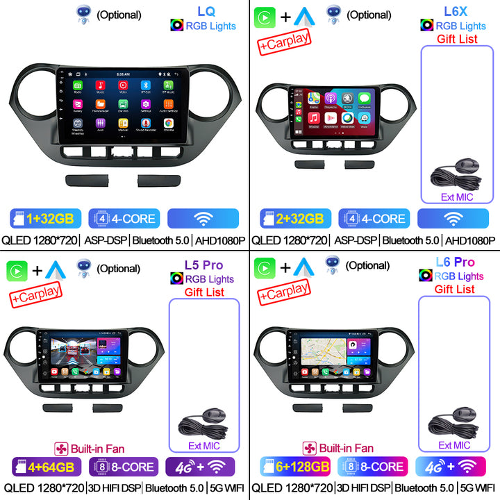 LEHX L6Pro 2 Din Android 12 Auto Car Radio Multimedia Video Player for Hyundai Grand I10 2013-2016 Autoradio Carplay GPS Stereo