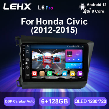 LEHX 2 Din Android 12 Auto Car Radio Multimedia Video Player for HONDA CIVIC 2012 -2015 2 Din Stereo GPS Carplay 8Core 4G+WIFI