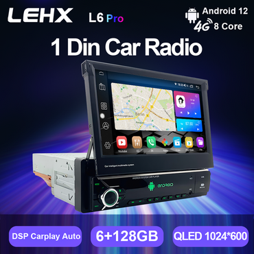 LEHX Android Auto 1Din Multimedia Player 7'' Universal Retractable Screen Car Radio MP5 GPS Carplay 1 DIN Stereo car dvd player