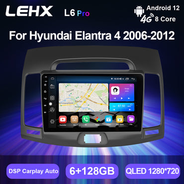 LEHX 2Din Carplay Stereo for Hyundai Elantra 4 HD 2006-2012 Car Radio Player Android Auto 2 Din Navigation GPS Car DVD Player