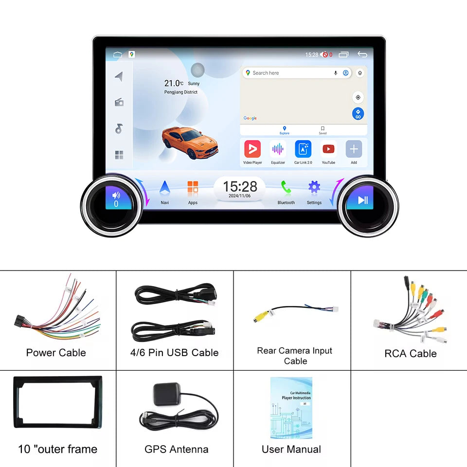 LEHX Big 2 knob Android 14 Auto Carplay Car Radio Multimedia Audio WIFI 4G GPS Qled Car Stereo For Ford Toyota Kia VW Chevrolet