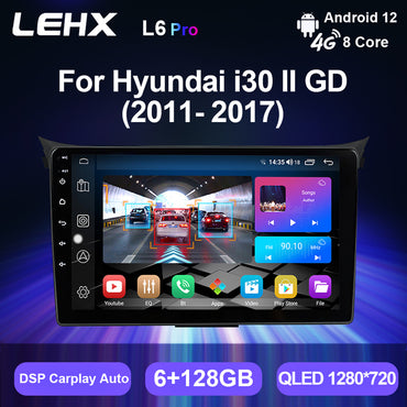 Автомагнитола LEHX L6Pro, 9 дюймов, Android, автомобильный мультимедийный монитор, плеер для Hyundai i30 II, 2 ГД, 2011-2017, GPS, Carplay, стерео 2 Din