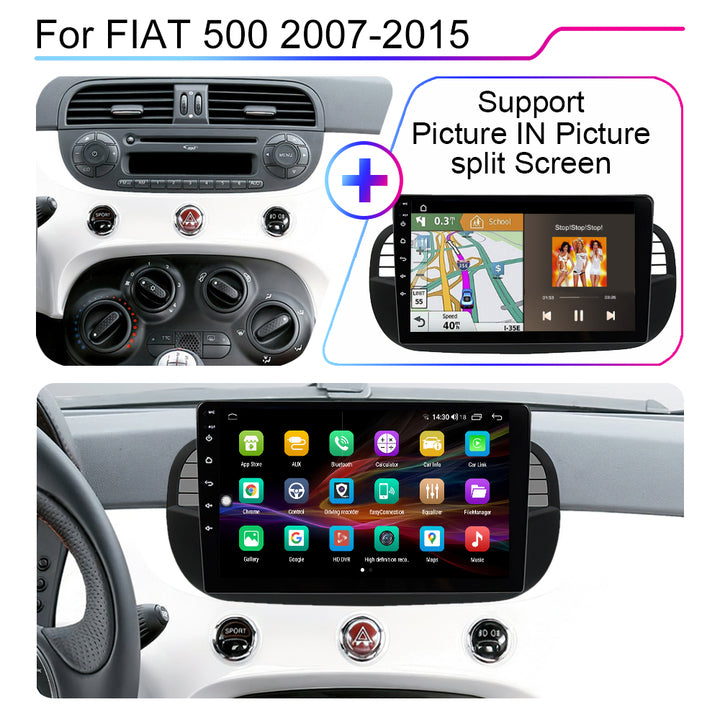 LEHX 8Core 4G+5G Wifi 2 Din Android Auto Stereo Car Radio Multimedia for FIAT 500 Carplay GPS Autoradio Car DVD Player