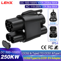 LEHX CCS2 to CCS1 EV Charger Adapter DC 400A 500-1000V 250KW Combo Charging Connector Converter DC Fast EV Charging Adapter