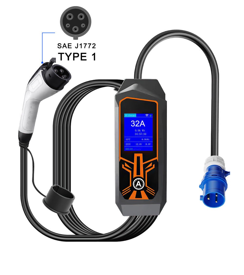 LEHX EV Charger Portable Wallbox Type2 Cable 32A 7.6KW With CEE Plug EVSE Type1 Car Charging j1772 Adapter for Electric Vehicle