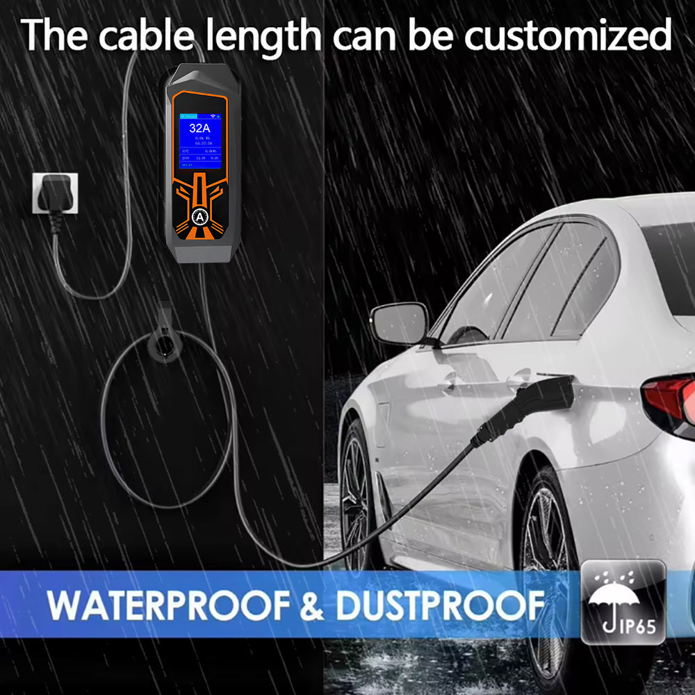 LEHX EV Charger Portable Wallbox Type2 Cable 32A 7.6KW With CEE Plug EVSE Type1 Car Charging j1772 Adapter for Electric Vehicle