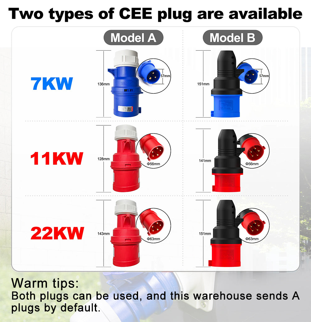 LEHX EV Charger Portable Wallbox Type2 Cable 32A 7.6KW With CEE Plug EVSE Type1 Car Charging j1772 Adapter for Electric Vehicle