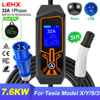 LEHX EV Charger 16A/32A Portable EVSE Charging Station EU US Plug Electric Car Charger For Tesla Model X/Y/S/3 For use in homes
