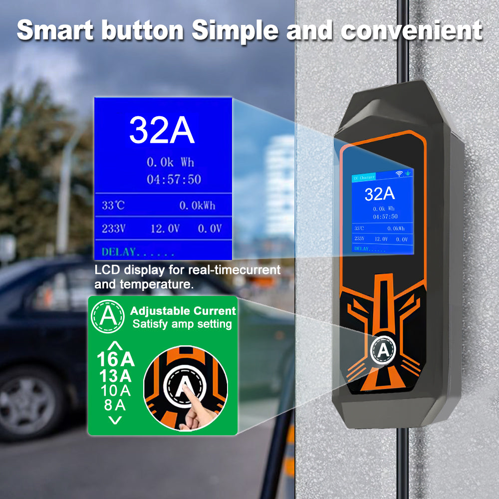 LEHX EV Charger Portable Wallbox Type2 Cable 32A 7.6KW With CEE Plug EVSE Type1 Car Charging j1772 Adapter for Electric Vehicle