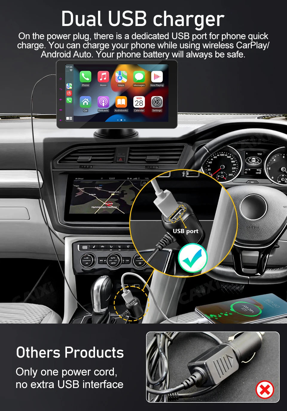 Universal Portable Carplay for Car Radio Stereo Wireless Carplay Screen Wireless Stereo with Carplay Android Auto Car DVD Player