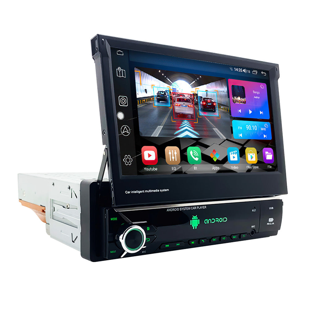 LEHX 7 Inch 1 Din Android 12 Car Radio Video Carplay Retractable Touch Screen GPS Navigation 1din Stereo Auto DVD Car DVD Player