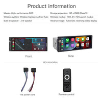 6.9" Universal 1 Din Wireless CarPlay Android Auto Car Radio Multimedia Video Player FM Stereo 1Din MP5 Receiver Camera