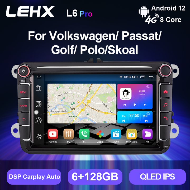 LEHX 2 Din Android Car Radio Estéreo Reproductor de DVD para VW Volkswagen Golf Polo Passat B7 B6 Skoda Octavia Caplay GPS Car DVD Player