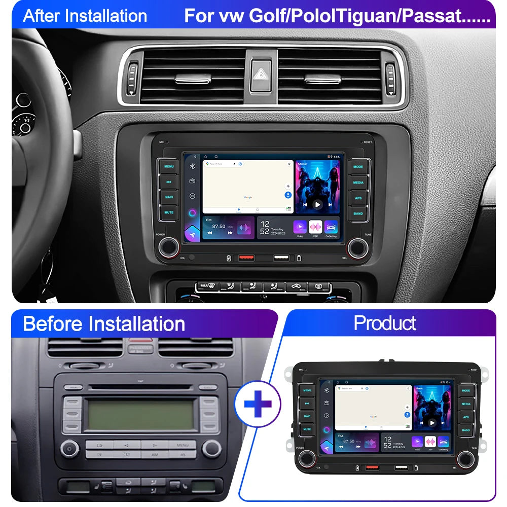 LEHX 2din Android Auto Car Radio Carplay for Volkswagen VW Passat Golf Jetta Polo Skoda Autoradio GPS Car DVD Player