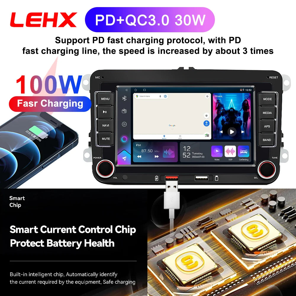 LEHX 2din Android Auto Car Radio Carplay for Volkswagen VW Passat Golf Jetta Polo Skoda Autoradio GPS Car DVD Player