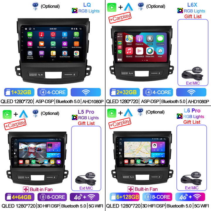 LEHX 2 Din Android 12 Car Radio Multimedia Player for Mitsubishi Outlander 2006-2012 Peugeot 4007 Citroen C-Crosser Carplay GPS